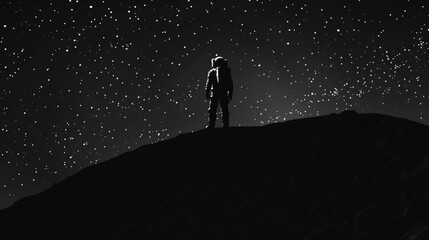 Fototapeta premium Lone Figure Standing Under Starry Night Sky