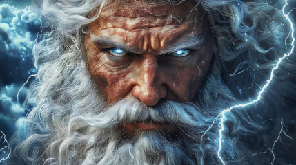 The oldest god, Zeus, in his Greek pantheon, as the leader of all gods on Mount Olympus, the god of thunder who rules over everything.