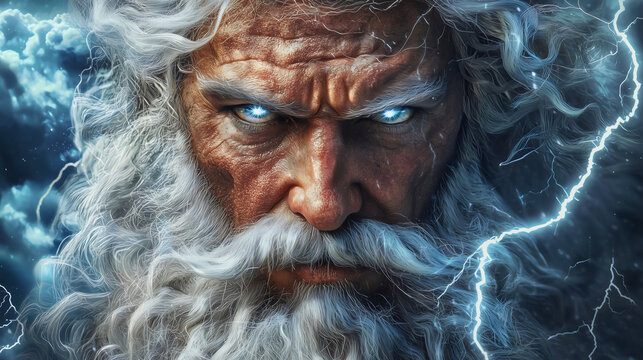 The oldest god, Zeus, in his Greek pantheon, as the leader of all gods on Mount Olympus, the god of thunder who rules over everything.