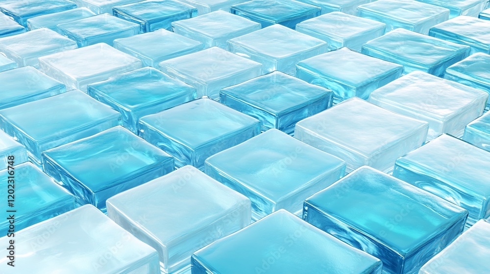 Poster abstract background of translucent blue ice cubes.