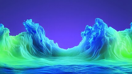 Abstract Blue Green Wave Landscape Digital Art