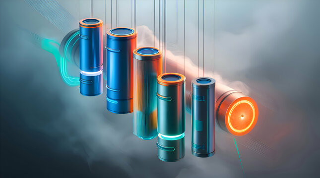 Digital generated image of abstract multi colored cylinders. Cloud computing technology and innovation concept