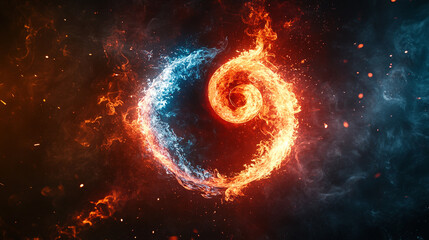Fototapeta premium Fire and ice swirl creating a dynamic energy in a cosmic background scene