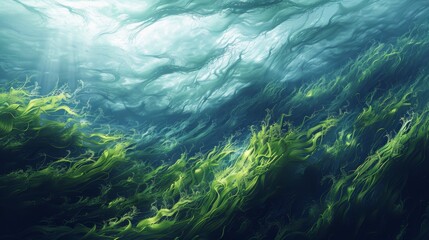 Underwater Plants Swaying Gently with Bubbles Around