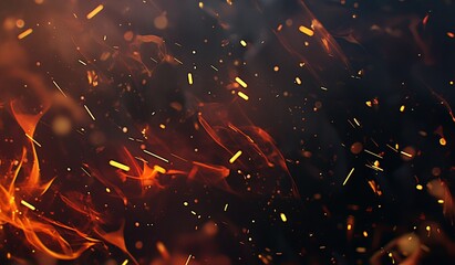 Fiery Embers and Particles Floating Over Black Background, Dark Cinematic Atmosphere with Slow-Motion Fire Sparks, Red Ash Swirls, and Orange Glow from Flames