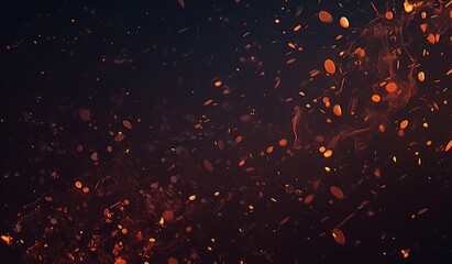 Fiery Embers and Particles Floating Over Black Background, Dark Cinematic Atmosphere with Slow-Motion Fire Sparks, Red Ash Swirls, and Orange Glow from Flames