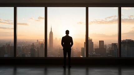 Fototapeta premium Business Professional Silhouette at Sunset Over City Skyline