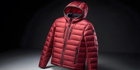 Red Puffy Winter Jacket with Hood and Zipper Details V2