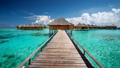 Fototapeta premium over water bungalows with steps into superb lagoon