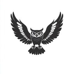 Obraz premium Majestic owl in flight, wings spread wide, isolated on white; perfect for logo or design