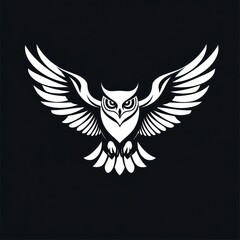 Obraz premium Majestic owl in flight, dark background, wildlife art, logo design