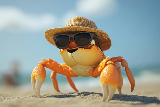 Cartoon Crab Enjoying a Beach Day