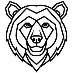 A strong and bold bear head in line art style, with sharp geometric details and a fierce expression to symbolize power and resilience.