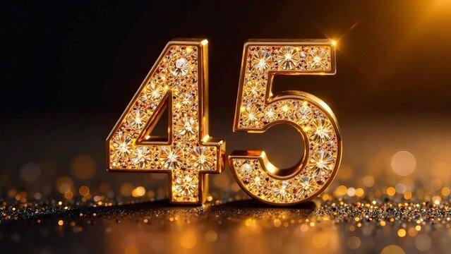 Gold number 45 with diamonds on a background with a side.