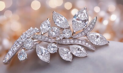 Fototapeta premium Sparkling Diamond Leaf Brooch, Exquisite Jewelry Design