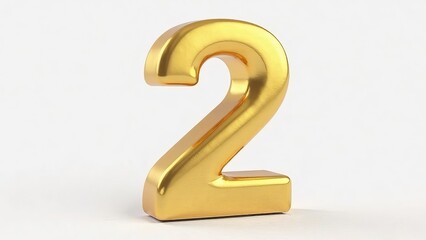 Fototapeta premium Golden number 2 on a white background.