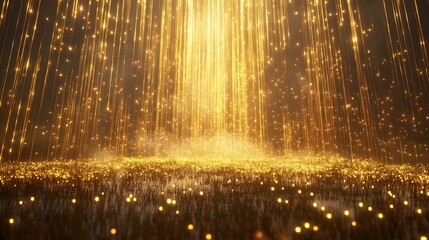 Magical field illuminated by soft golden light beams