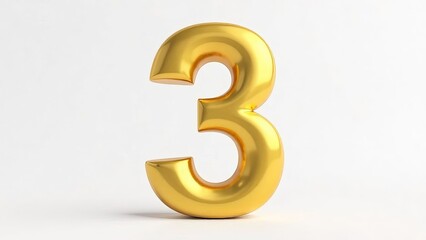 Obraz premium Golden number 3 on a white background.
