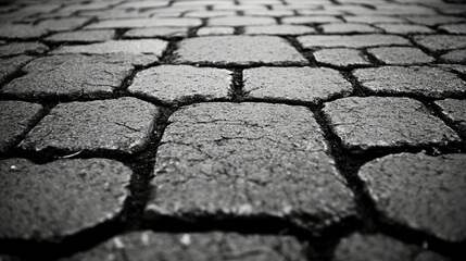 Cobblestone street close-up, blurred background, ideal texture