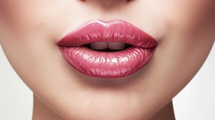 Obraz premium Close-up Shot of Beautiful Female Lips with Perfect Makeup and Lip Gloss