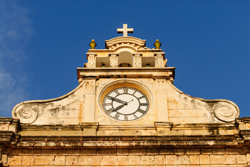 Clock on the church of San Pedro Claver in Cartagena, Colombia