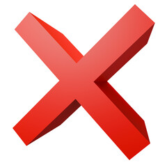 Incorrect 3d red cross. Concept: Symbols, 3D icons.
