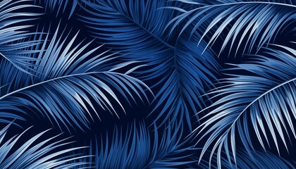Obraz premium blue leaves feathers seamless pattern