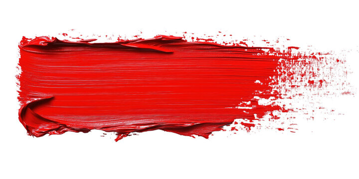 Hand drawn red paint stroke isolated on white or transparent background
