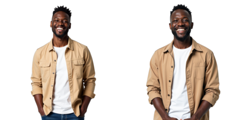 African Man Smiles Warmly With Relaxed Expression, Dressed Casually, Standing Alone Against A Clean And Minimalist White Backdrop. 00001