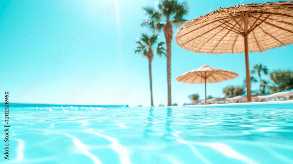 Poster crystal clear turquoise water in an infinity pool blending with the ocean horizon, offering a luxuri