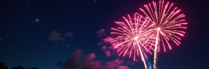 Fototapeta premium Vibrant fireworks explode against a dark night sky , lights, green