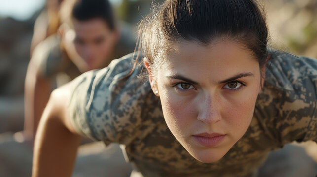Women Soldiers Training in Boot Camp Building Teamwork and Strength - Powered by Adobe