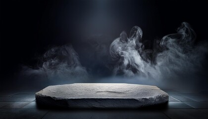 stone platform with smoke in a dark environment