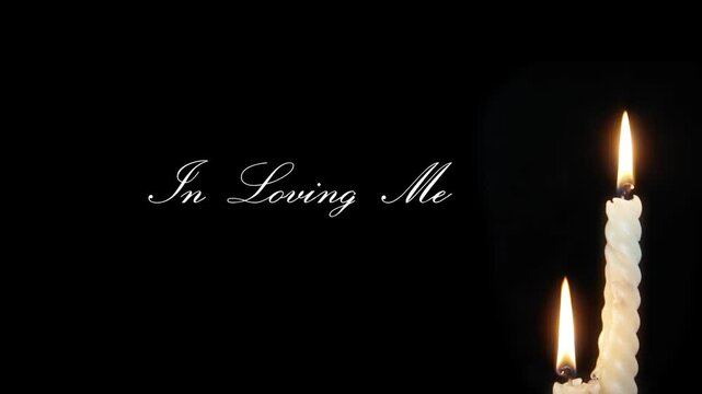 Elegant In Loving Memory calligraphy text appears, with two flickering candles casting warm light. Intimate and reverent memorial atmosphere. Graceful typography blends with gentle candlelight.
