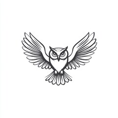 Obraz premium Owl with wings spread, centered on white, art drawing for nature graphic, tattoo