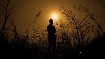 Ghostly silhouette blending with nature under dim moonlight