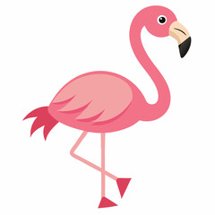 Obraz premium Cute cartoon flamingo isolated on white background. Side view. Vector illustration.