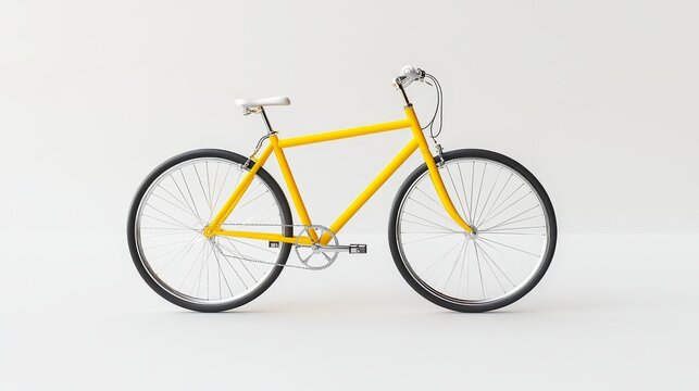 Yellow bicycle, side back view isolated on white background, 3D illustration. 3D Illustration