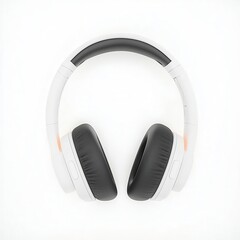 Gaming headsets RGB isolated on white background. Sleek white headphones with black ear cushions,...