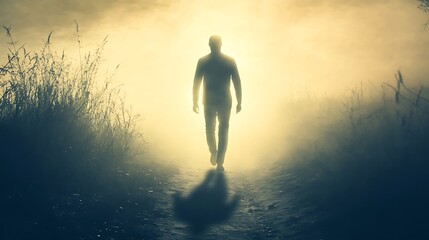 Mysterious spirit walking silently through shadowy natural surroundings