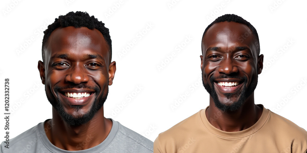 Poster A Smiling African Man Is Isolated Against A Plain White Background In This Simple Yet Distinctive Portrait Photograph. 00001