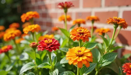 Vibrant zinnia flowers blooming in a sunny garden, nature's beauty