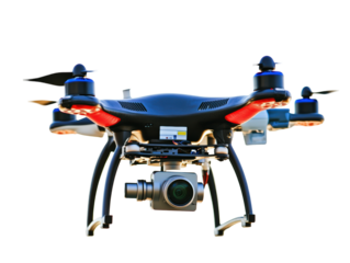 Isolated Black Drone with Red Accents