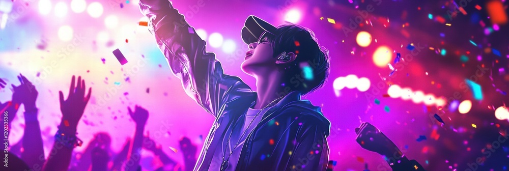 Aufkleber k pop idol energizes crowd with dynamic performance at a vibrant music festival in an electrifying a