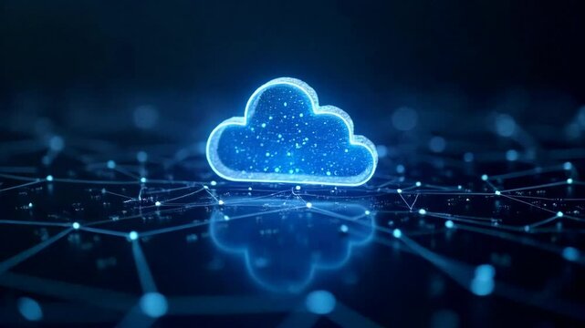 Glowing Blue Cloud Computing Network Digital Data Storage Abstract Concept