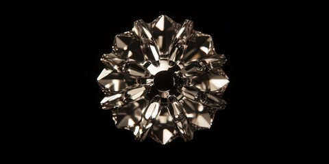 A stunning crystal formation displays intricate facets and shapes, illuminated to highlight its reflective qualities against a black background