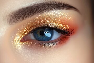 Obraz premium Beautiful eyes attract beauty by applying a shiny gold color to the eyelid