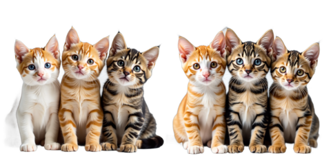 A Few Colorful Felines Pose Together, Their Faces Prominent, Against A Clean White Backdrop In This Lively Pet Photo. 00001