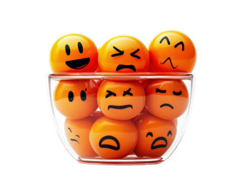 Isolated Glass Bowl of Orange Emoji Faces
