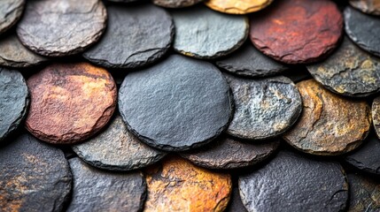 Colorful slate stone shingle roof tiles background texture